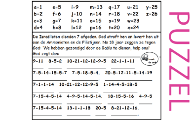 Puzzel – Rechters 10 – Richteren, afgoden, God redt, afgoden, God redt, …., hulpvraag, God weigert